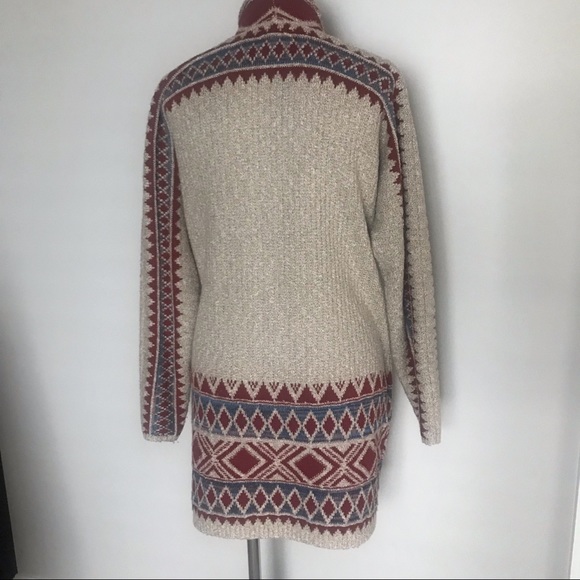 Lucky Brand long tan aztec design open front cardigan size XS - Picture 3 of 6